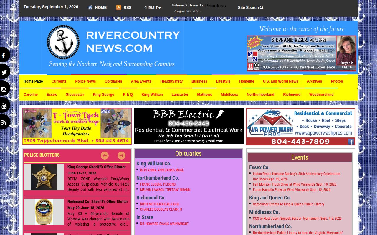 Northumberland County arrest-report blotter article at River Country News