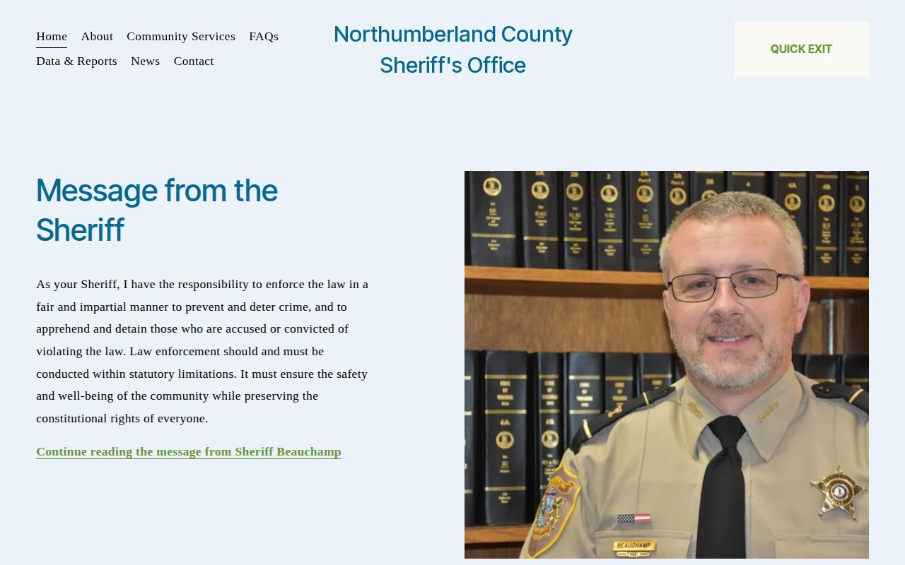 Northumberland County warrant-check source at the Sheriff's Office